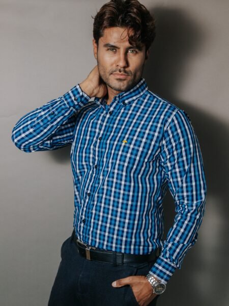 Camisa Hombre Casual Cuadros Azul, Blancos, Marino
