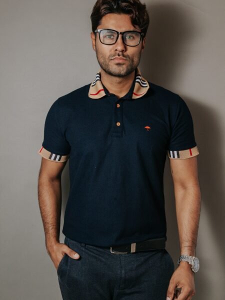 Playera Polo Hombre Casual Azul Marino det Beige 1