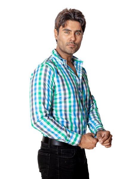 Camisa Hombre Casual Cuadros Verdes, Blancos, Azul, Negros
