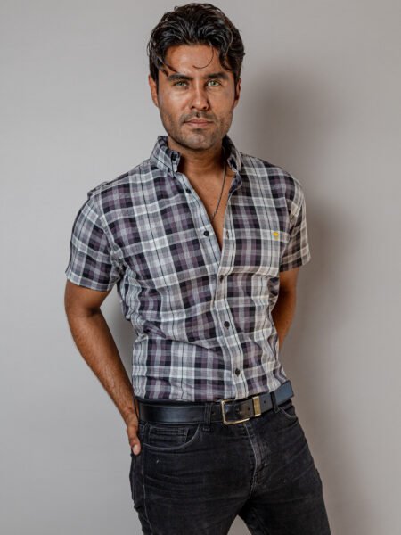 Camisa Hombre Manga Corta Casual Cuadros Grises 2