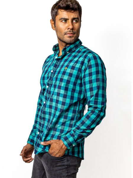 Camisa Hombre Casual Cuadros Verdes, Azul Marino 4
