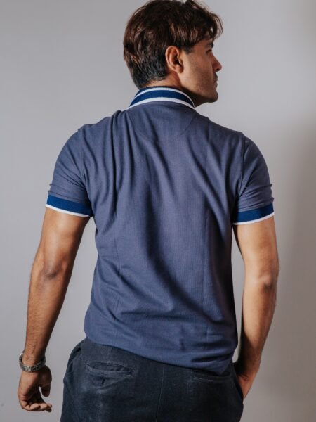 Playera Polo Hombre Casual Gris Oscuro det Azul Marino 4