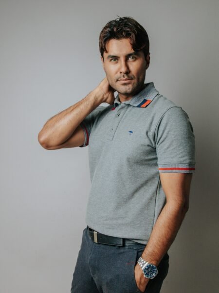 Playera Polo Hombre Casual Gris det Rojos 2