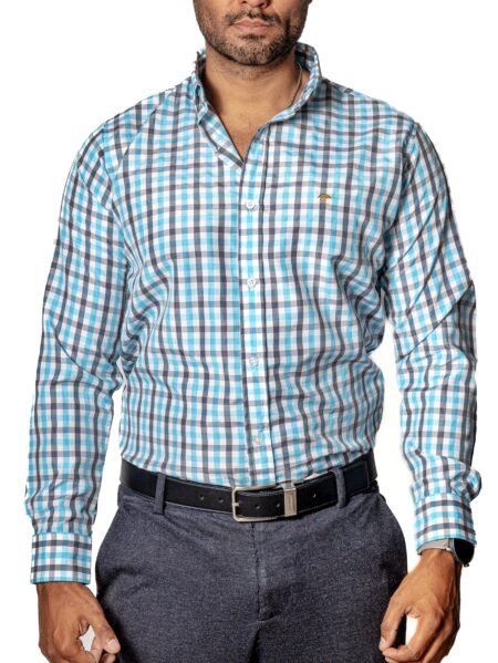 Camisa Hombre Casual Cuadros Blancos, Azul Claro, Negros 4