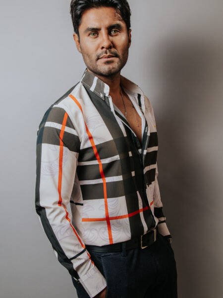 Camisa Hombre Casual Blanca Floreada Franjas Chocolate 1