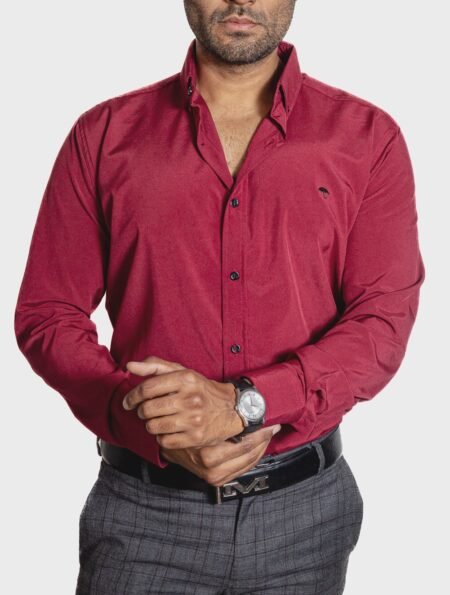 Camisa Hombre Casual Roja Vino Lisa 3