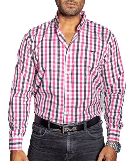 Camisa Hombre Casual Cuadros Rosas, Negros, Blancos
