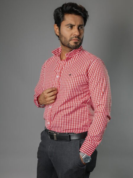 Camisa Hombre Casual Cuadros Chicos Rojos, Blancos 2