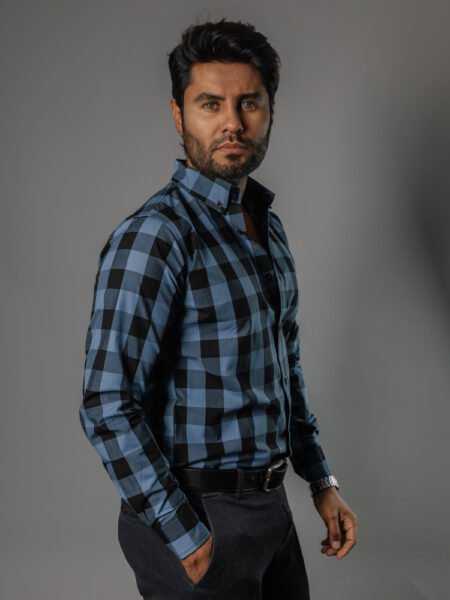 Camisa Hombre Casual Cuadros Negros, Azules 1