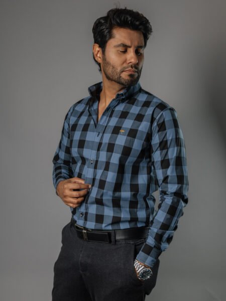 Camisa Hombre Casual Cuadros Negros, Azules 2