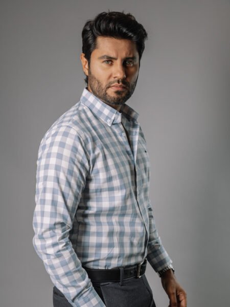 Camisa Hombre Casual Cuadros Gris Azulados, Blancos 1