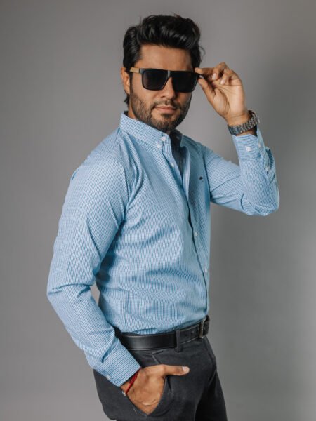 Camisa Hombre Casual Mini Cuadros Azules, Verdes 3