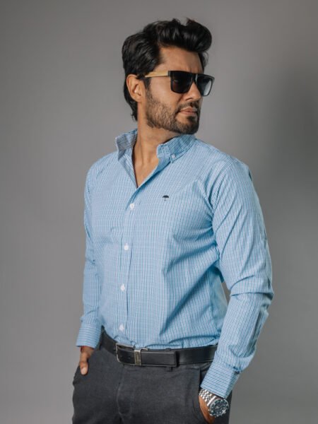 Camisa Hombre Casual Mini Cuadros Azules, Verdes