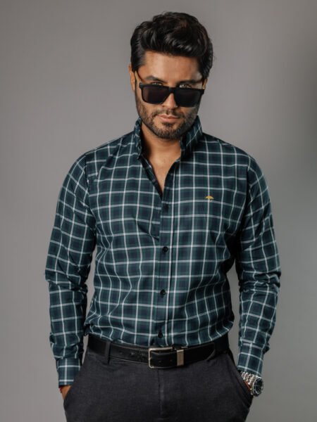 Camisa Hombre Casual Cuadros Verdes, Azul Marino, Blancos