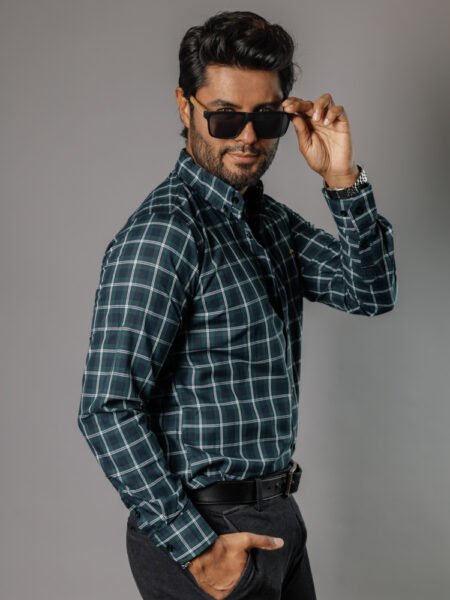 Camisa Hombre Casual Cuadros Verdes, Azul Marino, Blancos 1