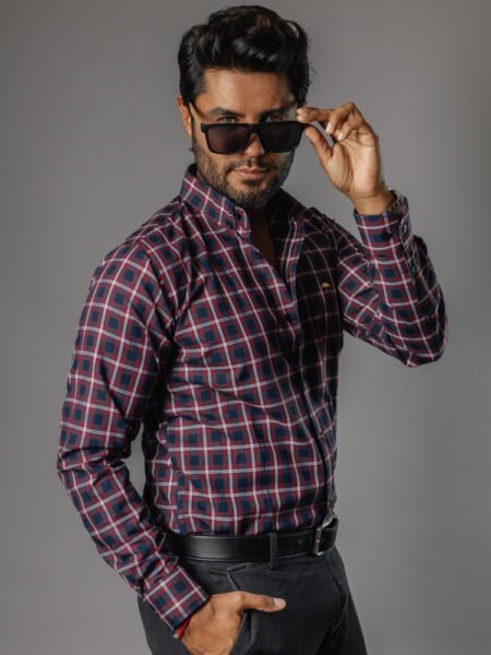 Camisa Hombre Casual Cuadros Azul Marino, Vino, Blancos