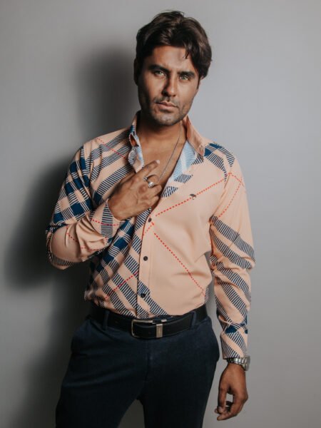 Camisa Hombre Casual Coral Franjas Azul Marino 4