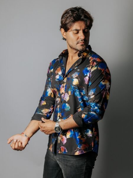 Camisa Hombre Casual Negra Flores Tornasol 1