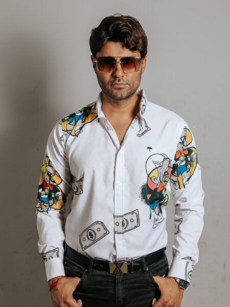 Camisa Hombre Casual Blanca Figuras Ricky Ricón