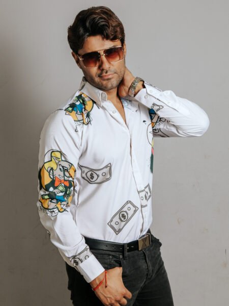 Camisa Hombre Casual Blanca Figuras Ricky Ricón 4