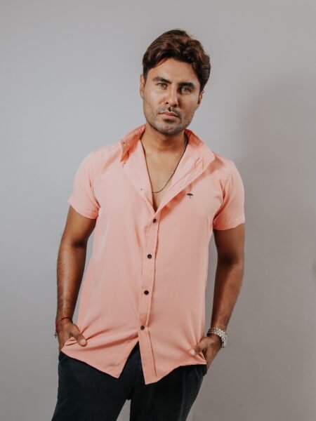 Camisa Hombre Casual Manga Corta Rosa Palo 1