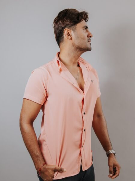 Camisa Hombre Casual Manga Corta Rosa Palo