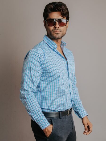 Camisa Hombre Casual Mini Cuadros Azules, Lila
