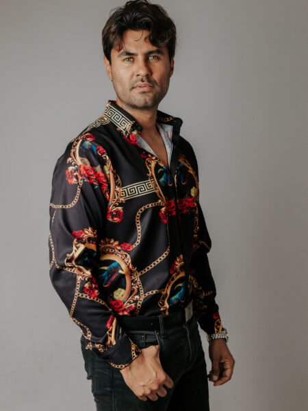 Camisa Hombre Casual Negra Toros Rosas Figuras 2