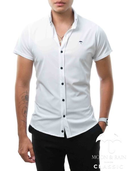 Camisa Hombre Casual Manga Corta Blanca Lisa