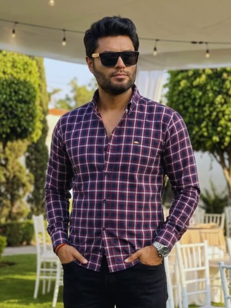 Camisa Hombre Casual Cuadros Azul Marino, Vino, Blancos