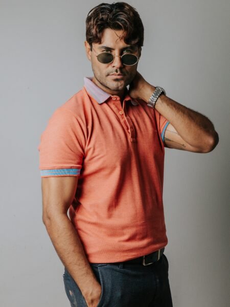 Playera Polo Hombre Casual Coral det Azul, Rosa 4