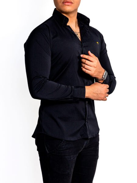 Camisa Hombre Casual Manga Larga Negra Lisa 2