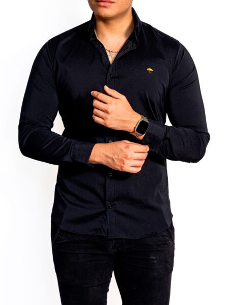 Camisa Hombre Casual Manga Larga Negra Lisa