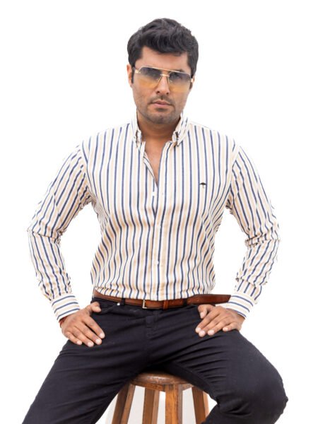 Camisa Hombre Casual Rayas Gris, Beige, Blancas