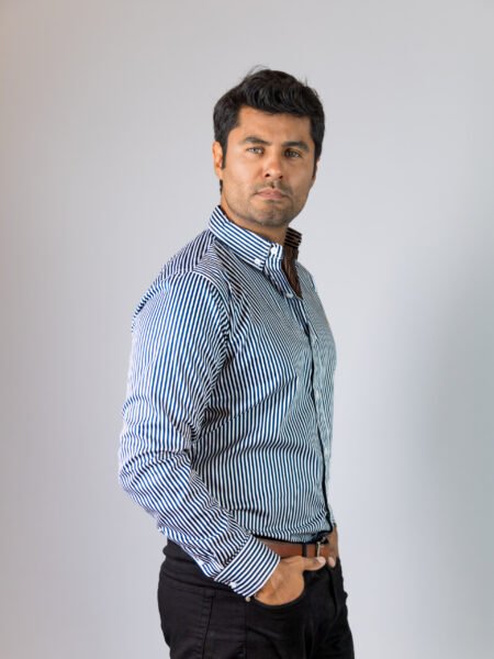 Camisa Hombre Casual Rayas Azul Marino, Blancas 2