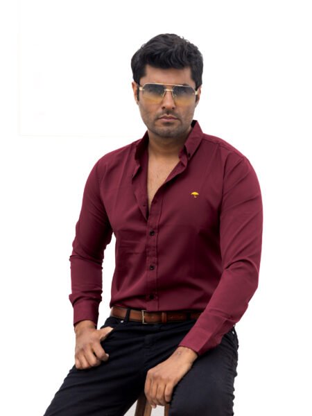 Camisa Hombre Casual Manga Larga Vino Lisa