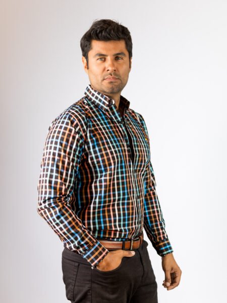 Camisa Hombre Casual Negra Cuadros Colores 2