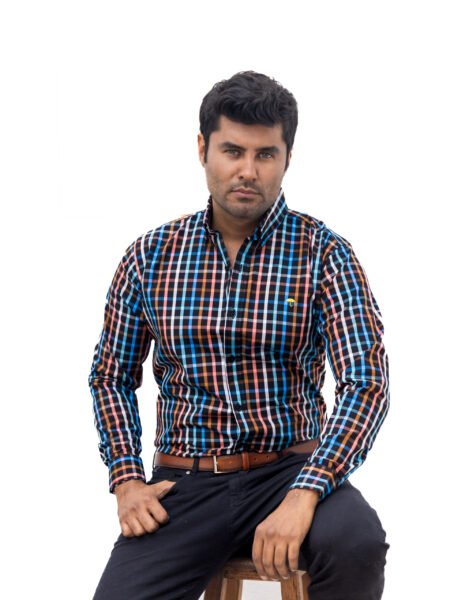 Camisa Hombre Casual Negra Cuadros Colores