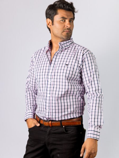 Camisa Hombre Casual Cuadros Lila, Blancos, Negros 2