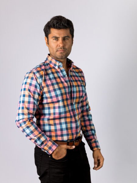 Camisa Hombre Casual Cuadros Azules, Naranjas, Rosas 2