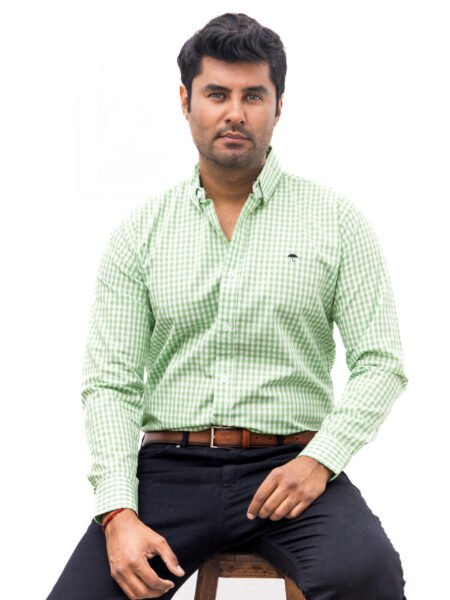 Camisa Hombre Casual Mini Cuadros Verdes, Blancos