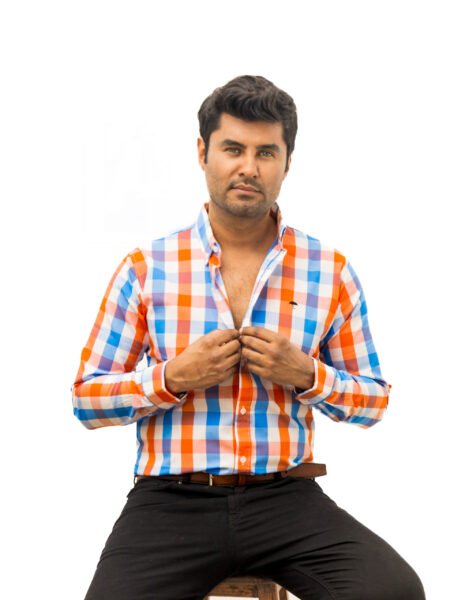 Camisa Hombre Casual Cuadros Naranjas, Blancos, Azules