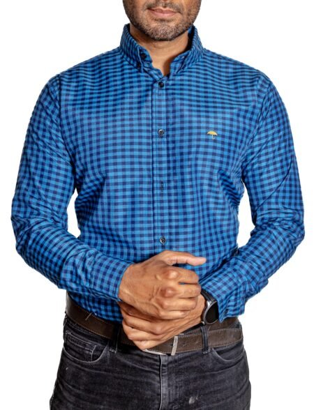 Camisa Hombre Casual Mini Cuadros Azul, Marino 2