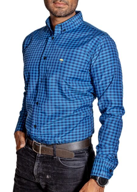 Camisa Hombre Casual Mini Cuadros Azul, Marino 1