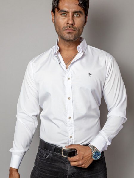 Camisa Hombre Casual Manga Larga Blanca Lisa
