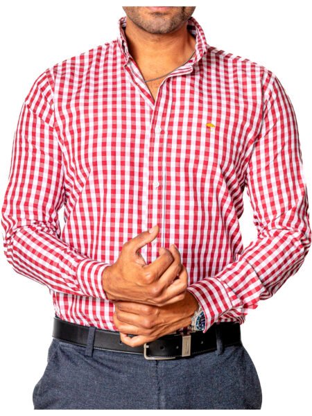 Camisa Hombre Casual Cuadros Blancos, Rojizos 1