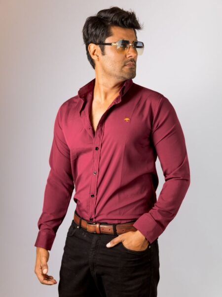 Camisa Hombre Casual Manga Larga Vino Lisa 1