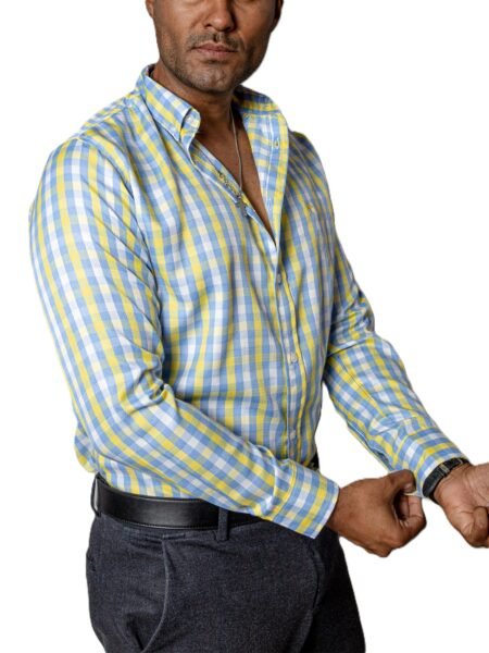 Camisa Hombre Casual Cuadros Azul, Verdes, Blancos 1