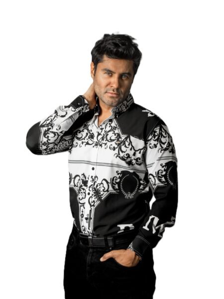 Camisa Hombre Casual Negra & Blanca Floreada 2
