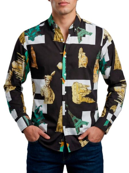Camisa Hombre Casual Negra & Blanca Monumentos